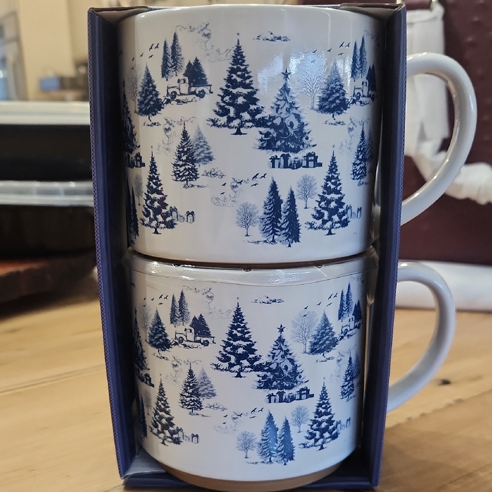 Blue and White Scenic Mug Set